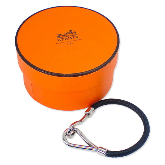 HERMES black leather mesh bracelet with silver hardware and hooks j86-3